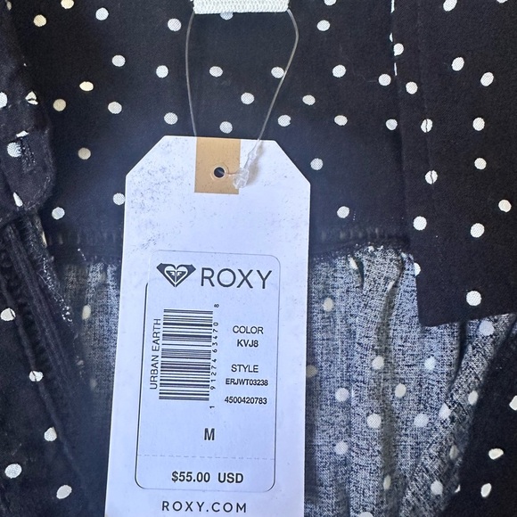 ROXY NWT polka-dot button down blouse – black/white, long sleeve, relaxed, sz M - Picture 8 of 8
